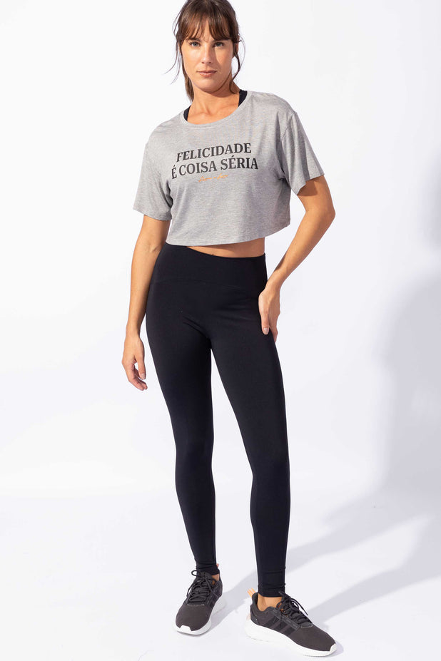 Cropped T-Shirt Mescla Felicidade é Coisa Séria