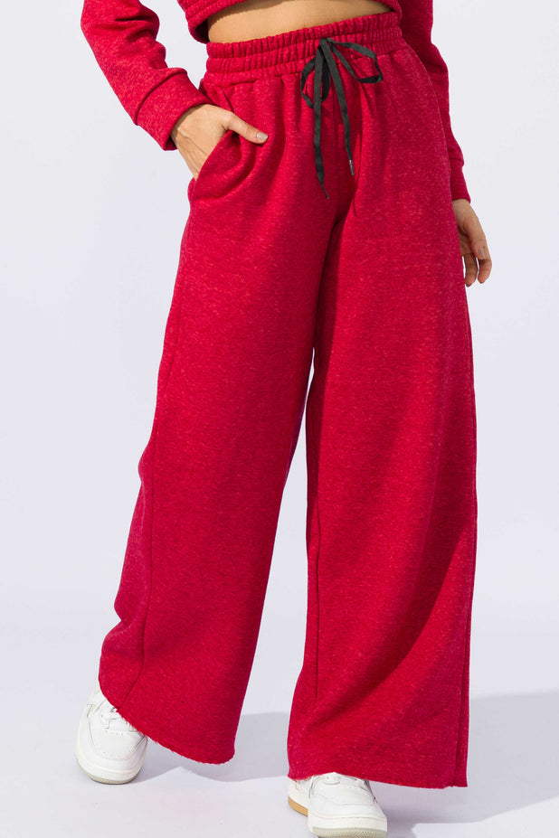 Calça Pantalona com Bolsos de Moletom Vermelha