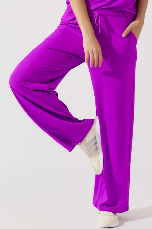 Calça Reta de Poliamida com Bolso Fuchsia