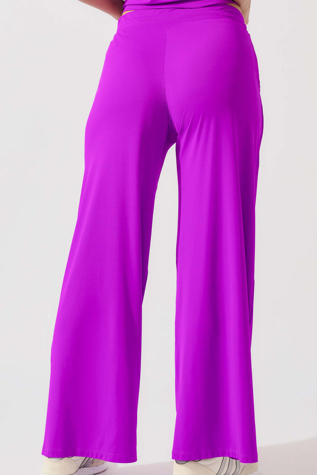 Calça Reta de Poliamida com Bolso Fuchsia