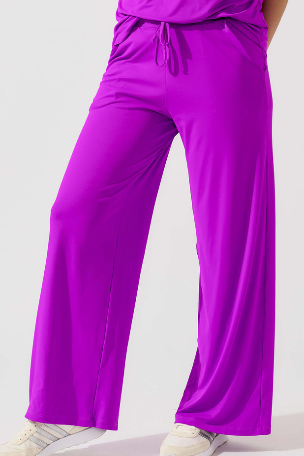 Calça Reta de Poliamida com Bolso Fuchsia